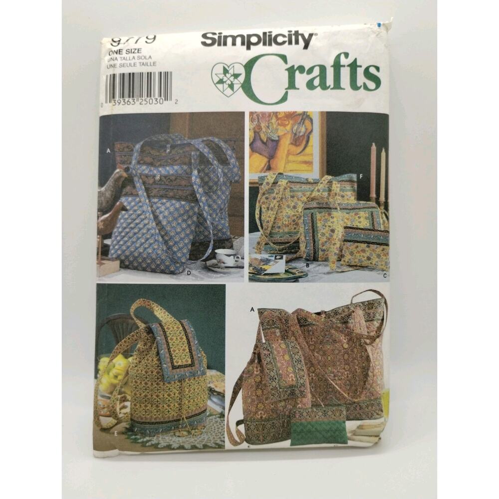 Simplicity Crafts 9779 Tote & Cosmetic Bags, Backpack & Purse Pattern Uncut